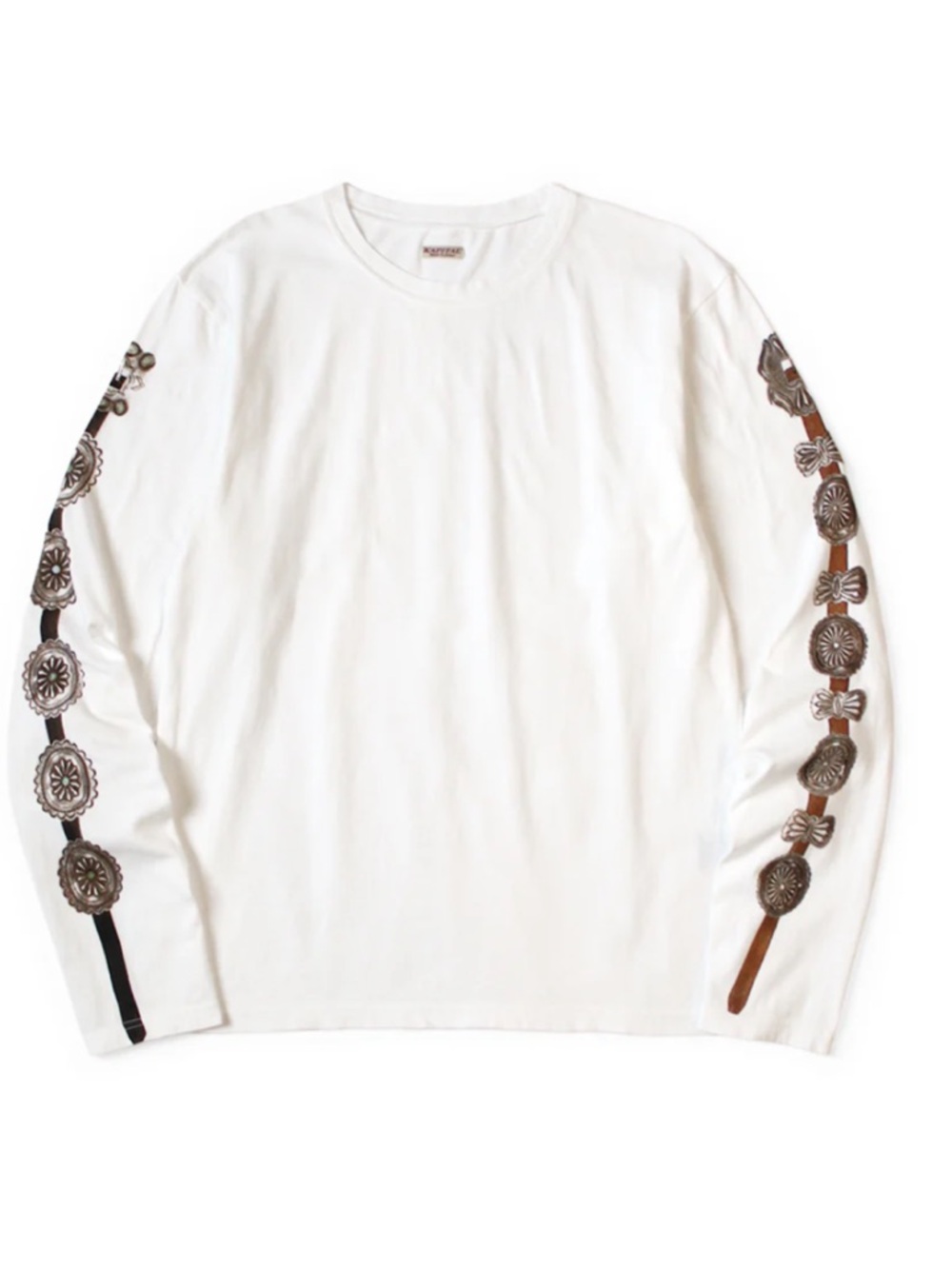 NEW Kapital 20 Jersey Crew Long Sleeve Shirt Concho Belt Sleeve White